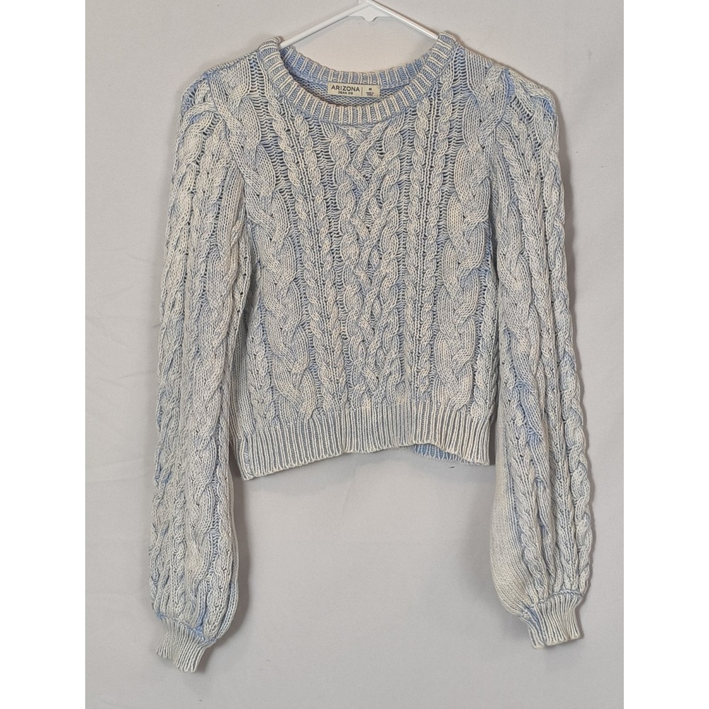 ARIZONA JEAN CO light blue Cream Marled Cable Knit Cropped Sweater Size Medium - Picture 1 of 8